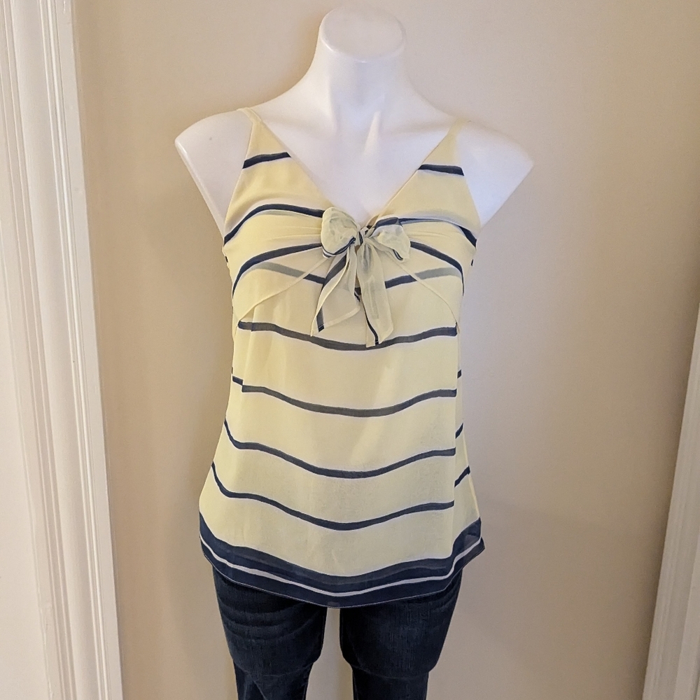 CAbi yellow and blue stripped tank top with tie in front size XS